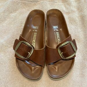Birkenstock Brown Sandals with Gold Buckle